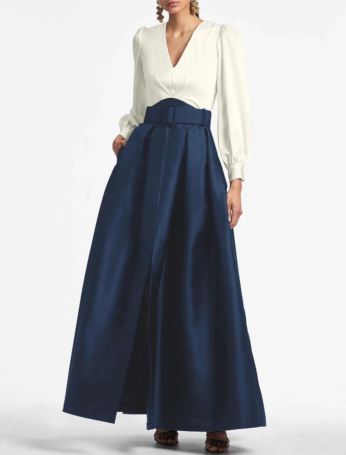A-Line Evening Gown Party Dress Elegant Dress Formal Wedding Guest Floor Length Short Sleeve V Neck Belt / Sash Satin