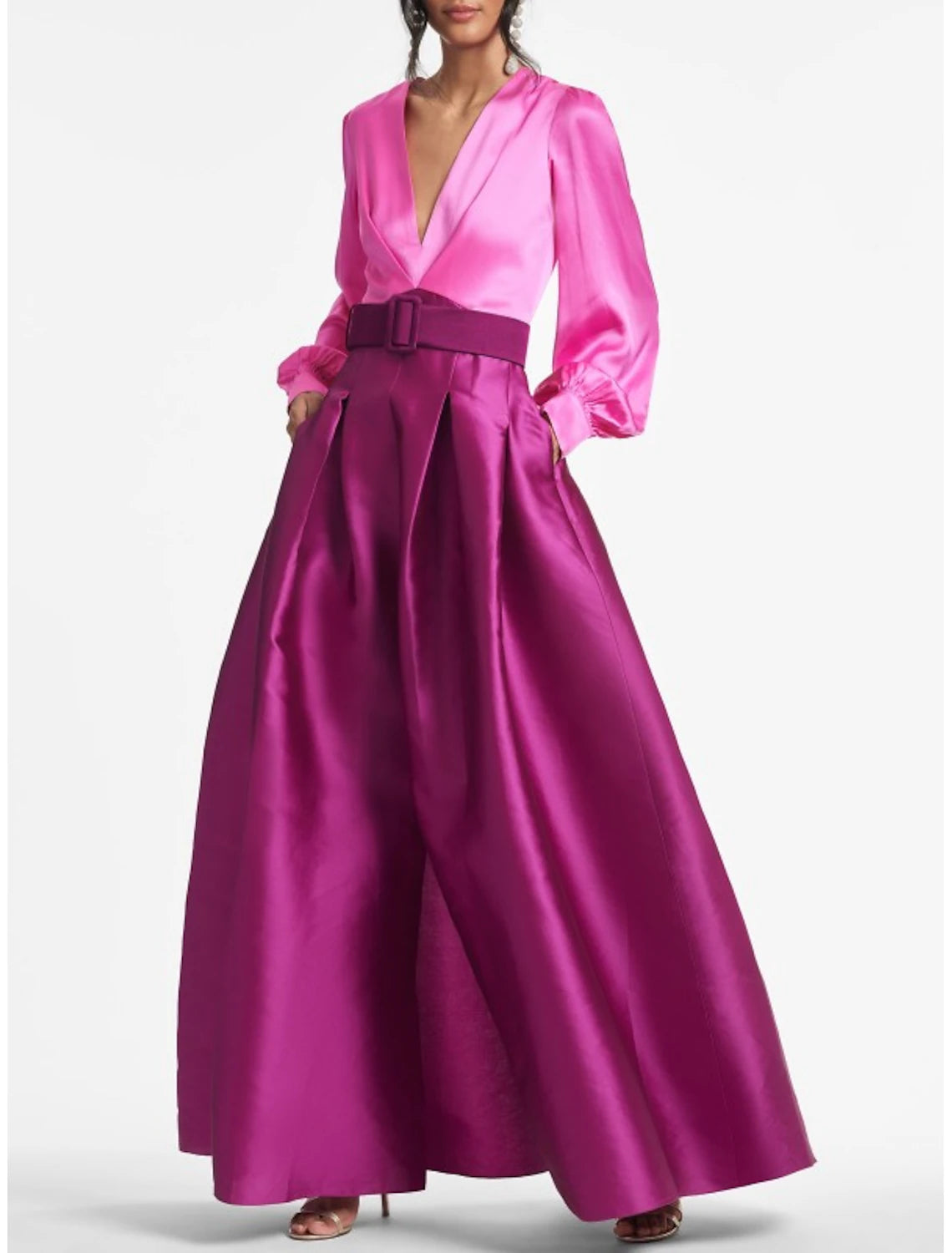 A-Line Evening Gown Party Dress Elegant Dress Formal Wedding Guest Floor Length Short Sleeve V Neck Belt / Sash Satin