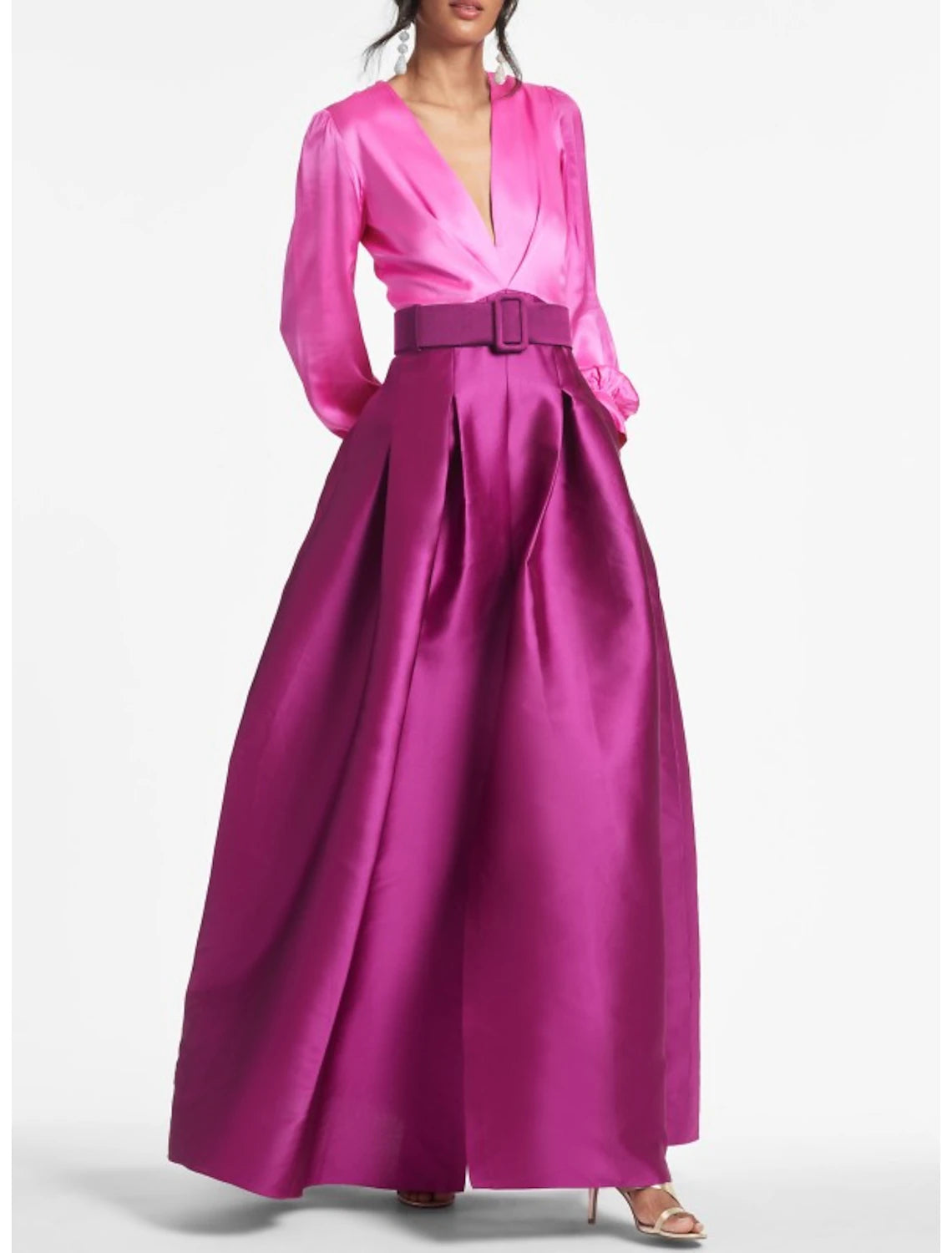 A-Line Evening Gown Party Dress Elegant Dress Formal Wedding Guest Floor Length Short Sleeve V Neck Belt / Sash Satin
