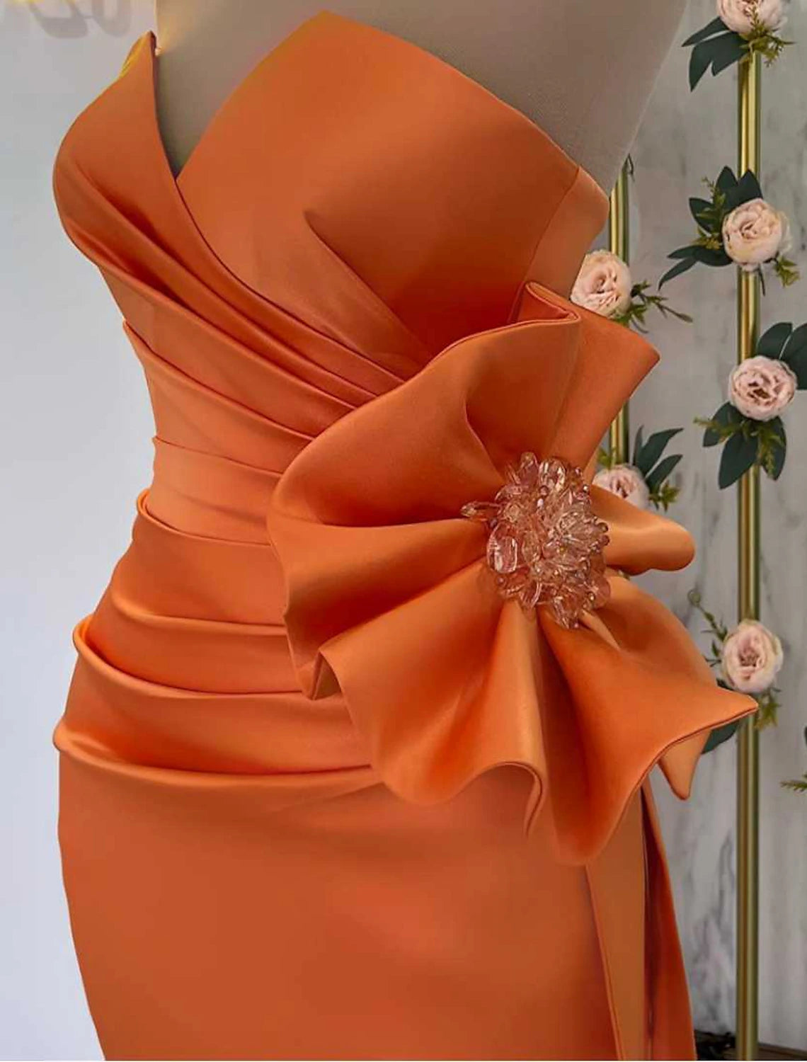 Mermaid / Trumpet Evening Gown Floral Dress Masquerade Prom Sweep / Brush Train Sleeveless Strapless Satin
