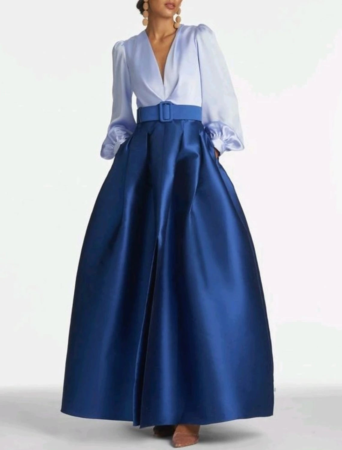 A-Line Evening Gown Party Dress Elegant Dress Formal Wedding Guest Floor Length Short Sleeve V Neck Belt / Sash Satin