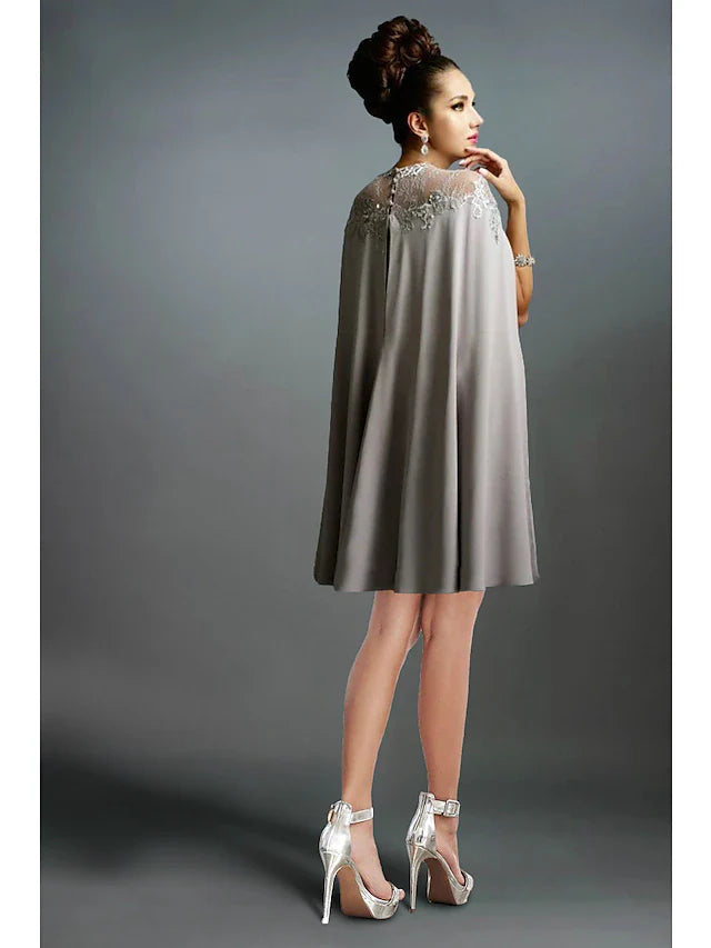 Evening Gown Vintage Dress Wedding Guest Knee Length Sleeveless Off Shoulder Capes Stretch Fabric with Ruched Ruffles Embroidery