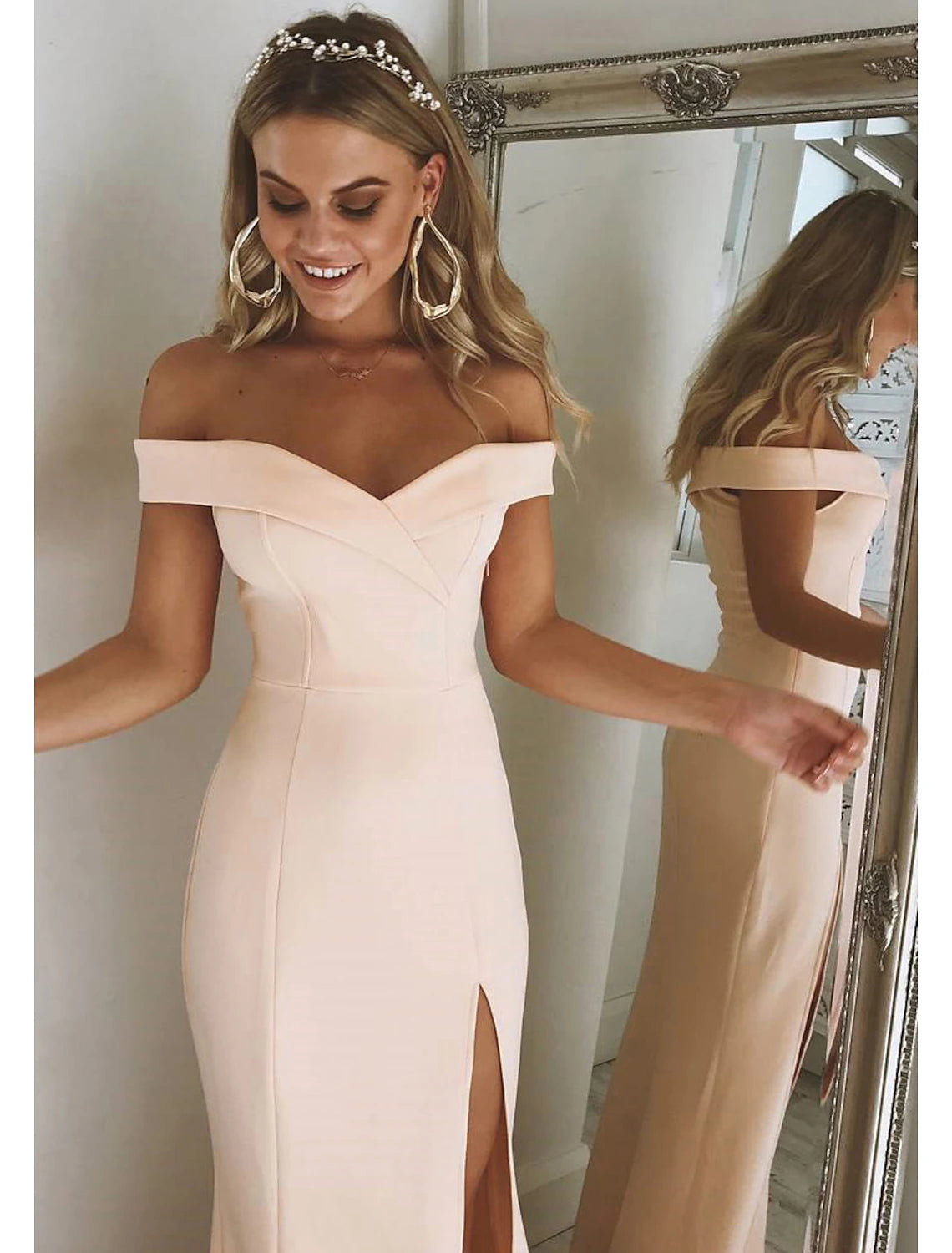 Mermaid / Trumpet Evening Dresses Sexy Dress Formal Wedding Guest Floor Length Sleeveless Off Shoulder Bridesmaid Dress Stretch Fabric