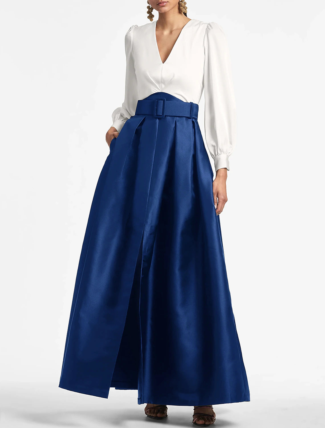 A-Line Evening Gown Party Dress Elegant Dress Formal Wedding Guest Floor Length Short Sleeve V Neck Belt / Sash Satin