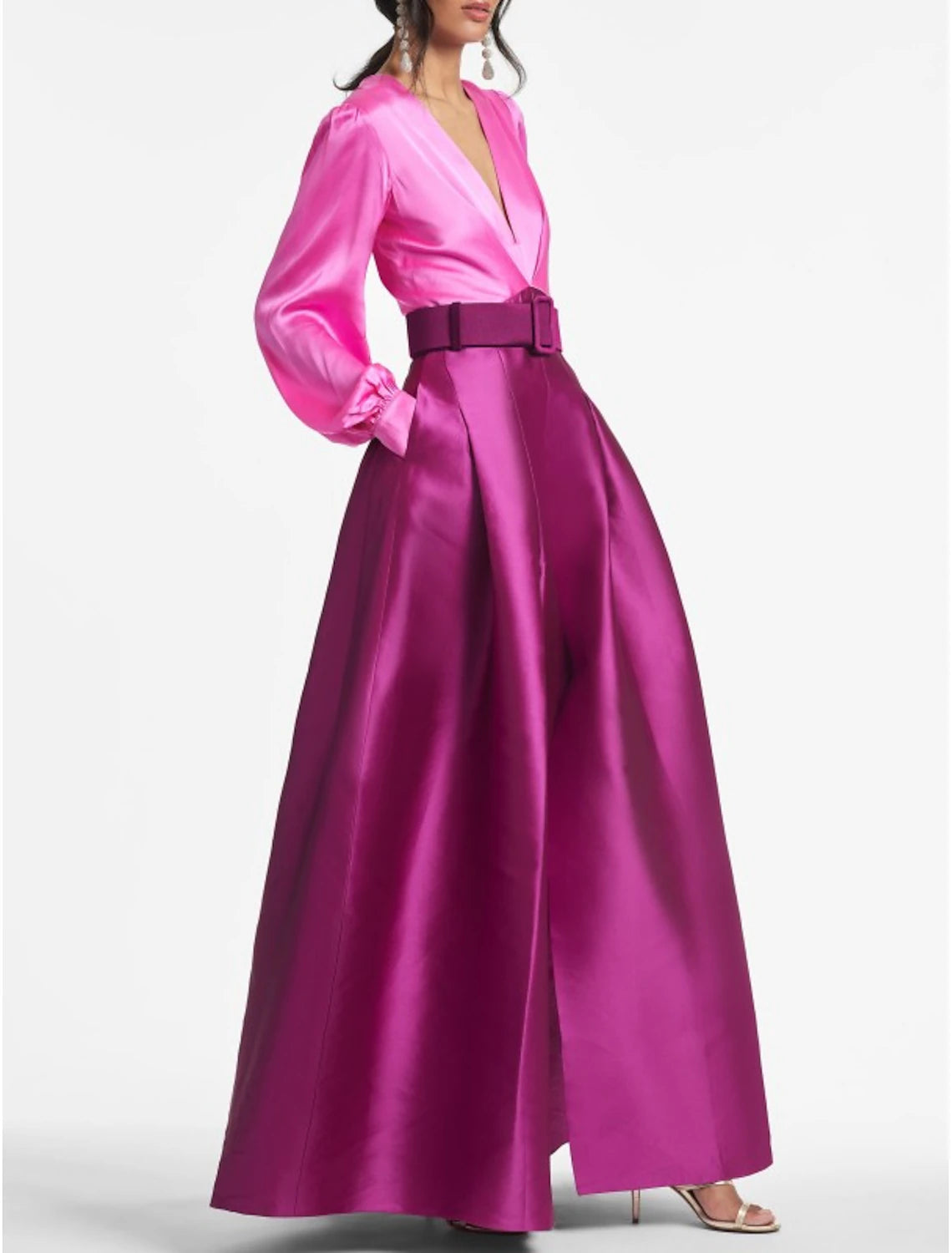 A-Line Evening Gown Party Dress Elegant Dress Formal Wedding Guest Floor Length Short Sleeve V Neck Belt / Sash Satin