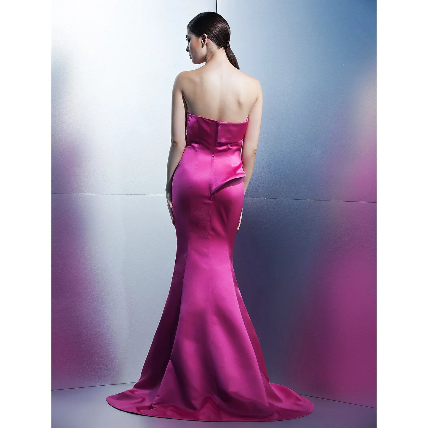 Evening Dress Strapless Sleeveless Sweep / Brush Train Satin with Flower