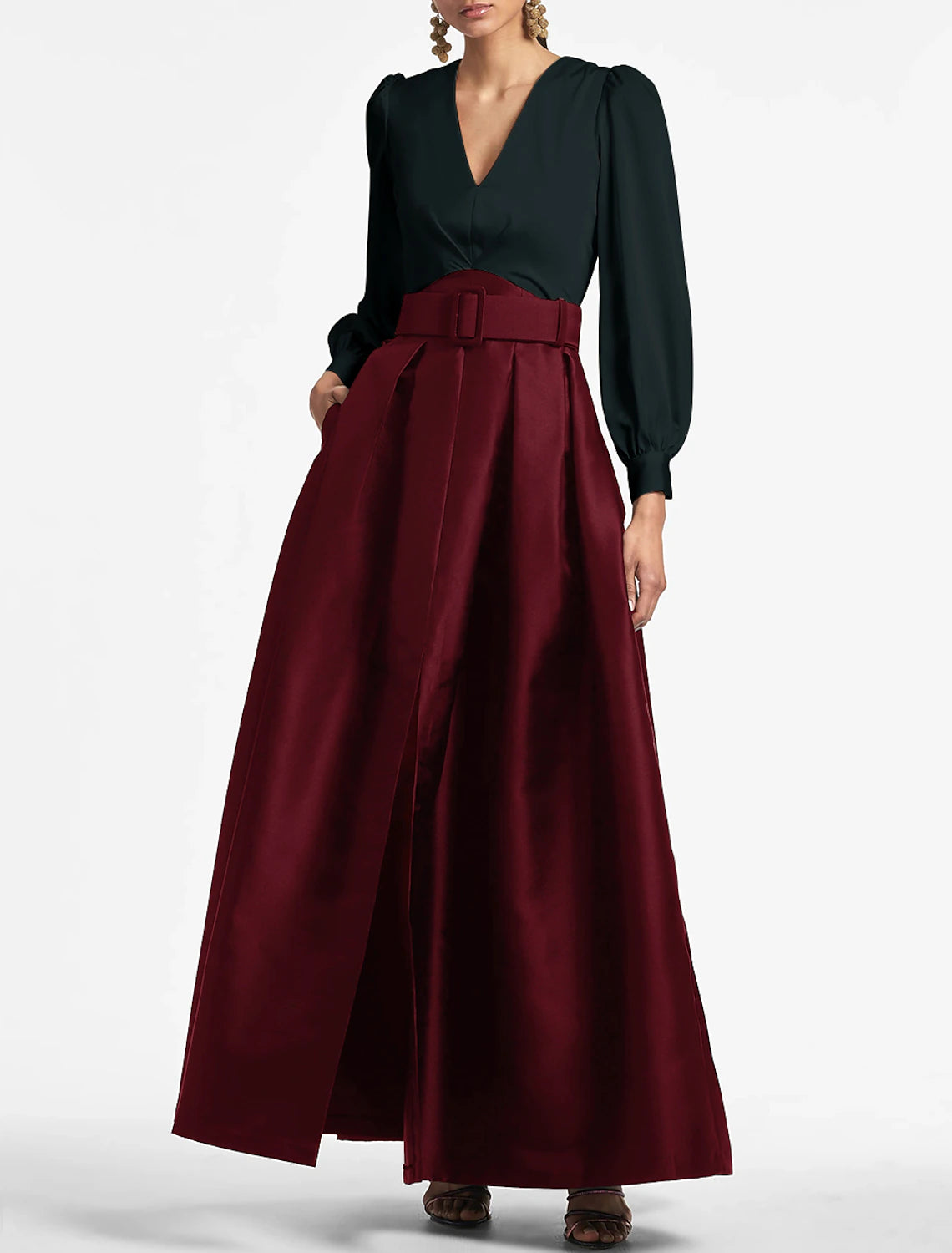 A-Line Evening Gown Party Dress Elegant Dress Formal Wedding Guest Floor Length Short Sleeve V Neck Belt / Sash Satin