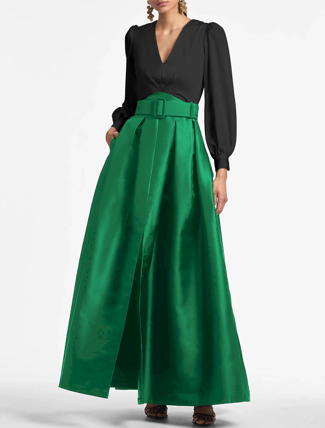 A-Line Evening Gown Party Dress Elegant Dress Formal Wedding Guest Floor Length Short Sleeve V Neck Belt / Sash Satin