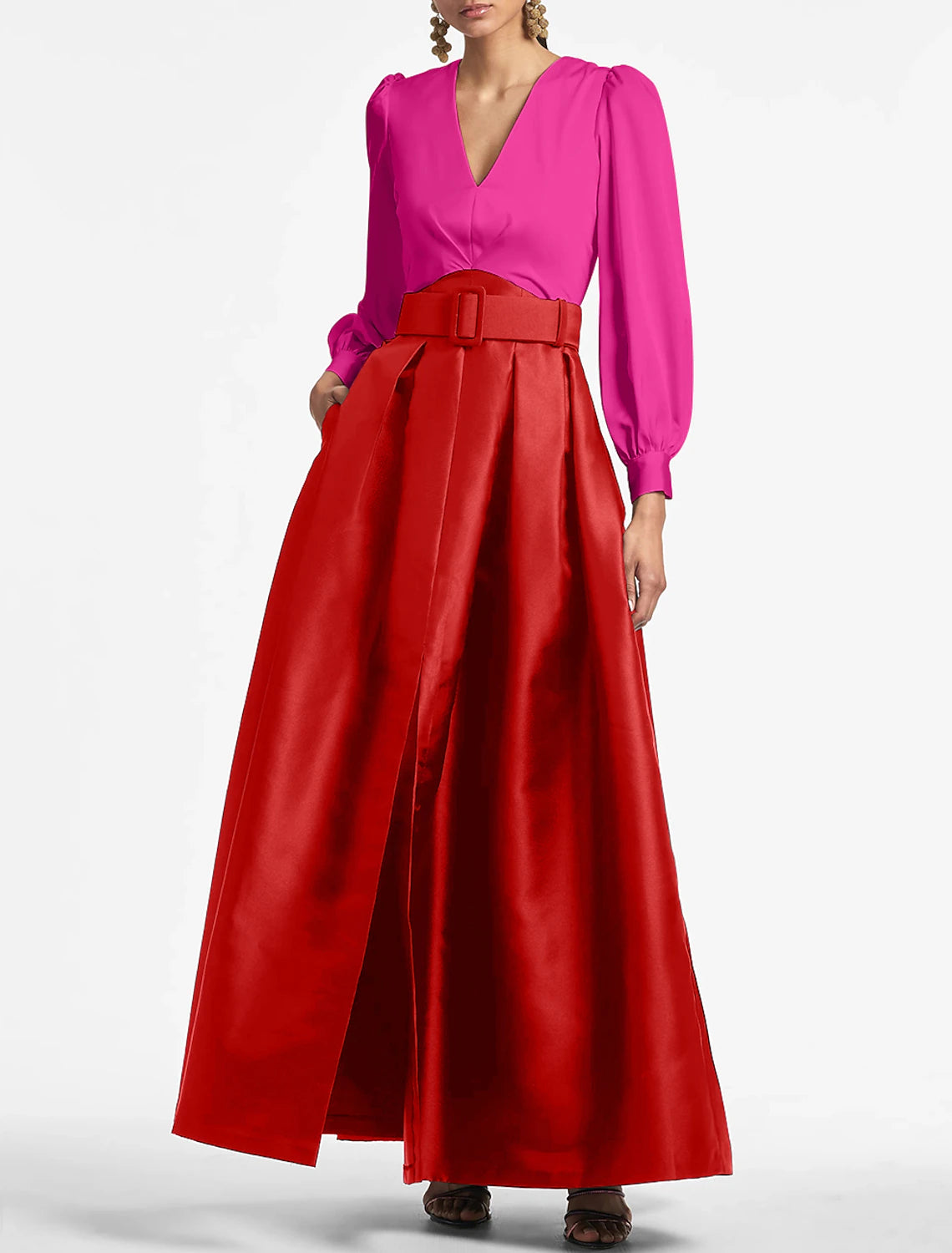 A-Line Evening Gown Party Dress Elegant Dress Formal Wedding Guest Floor Length Short Sleeve V Neck Belt / Sash Satin