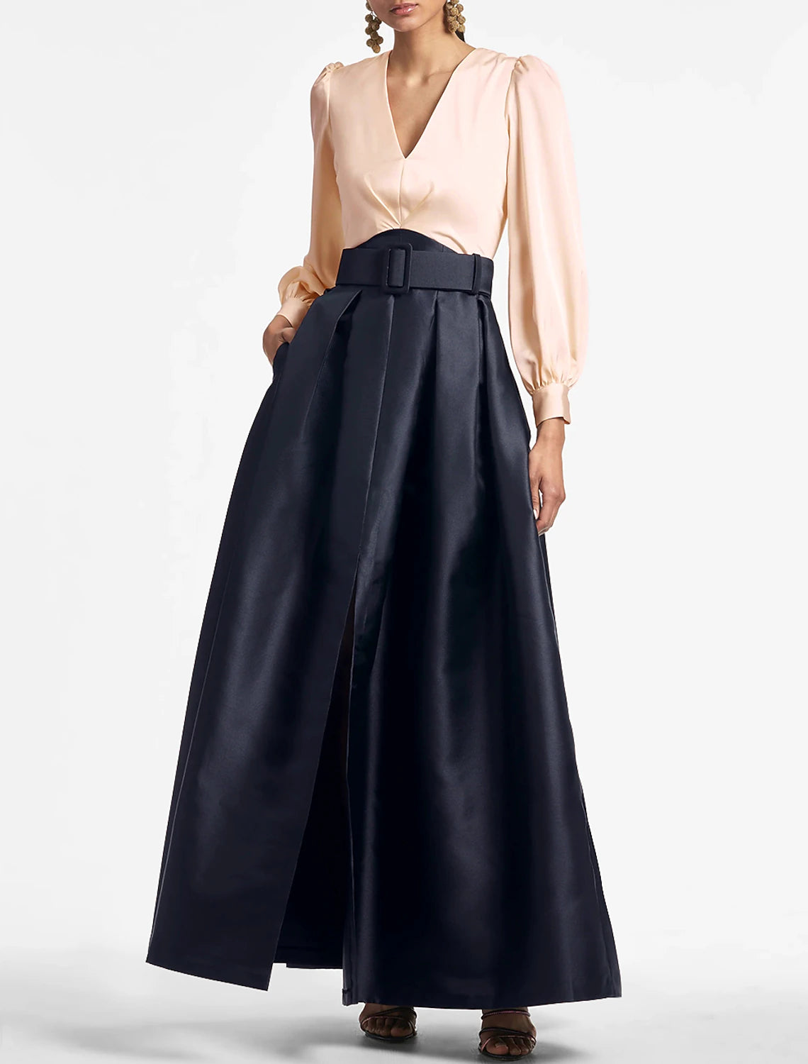 A-Line Evening Gown Party Dress Elegant Dress Formal Wedding Guest Floor Length Short Sleeve V Neck Belt / Sash Satin