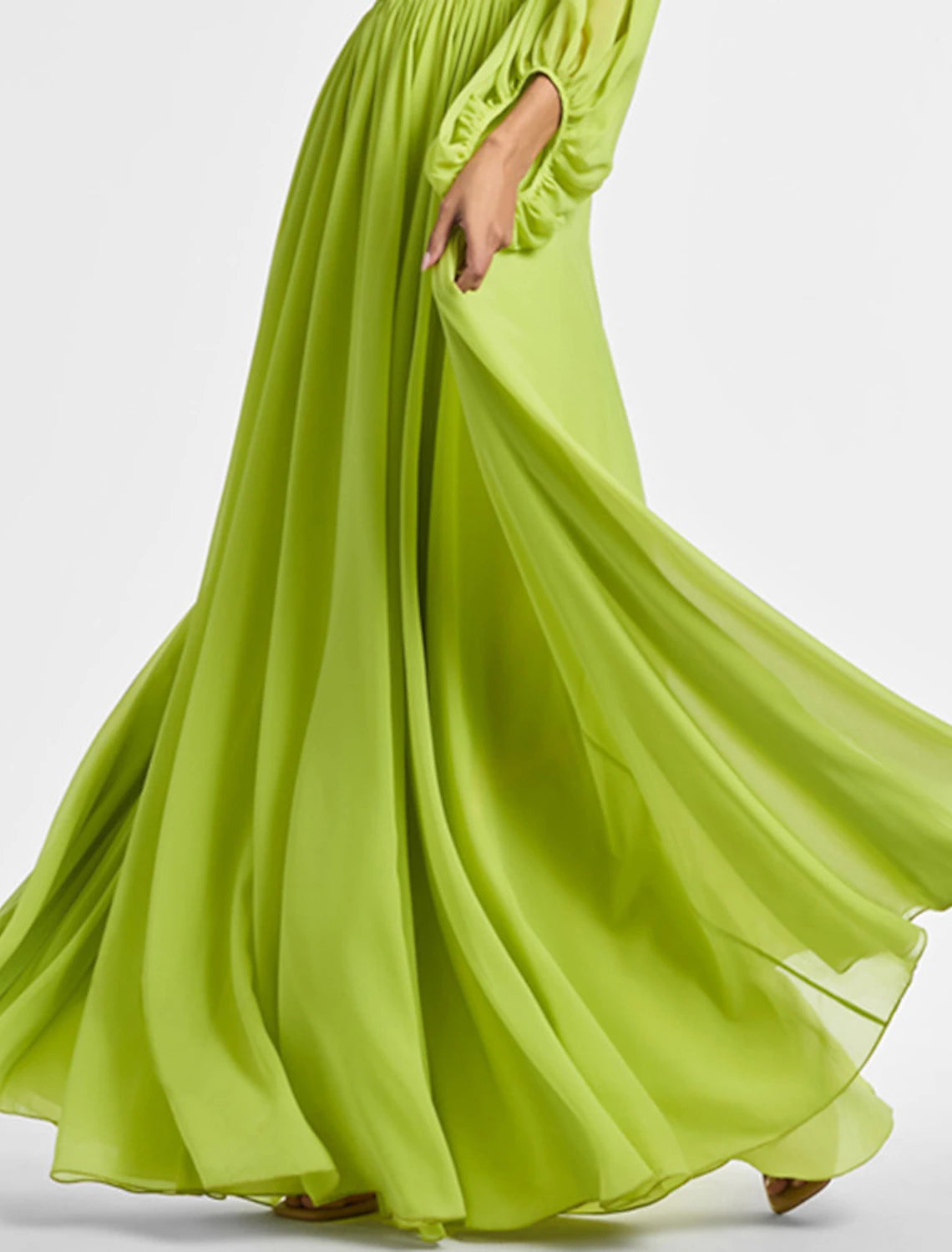A-Line Evening Gown Elegant Dress Formal Wedding Party Floor Length Long Sleeve One Shoulder Fall Wedding Guest Chiffon
