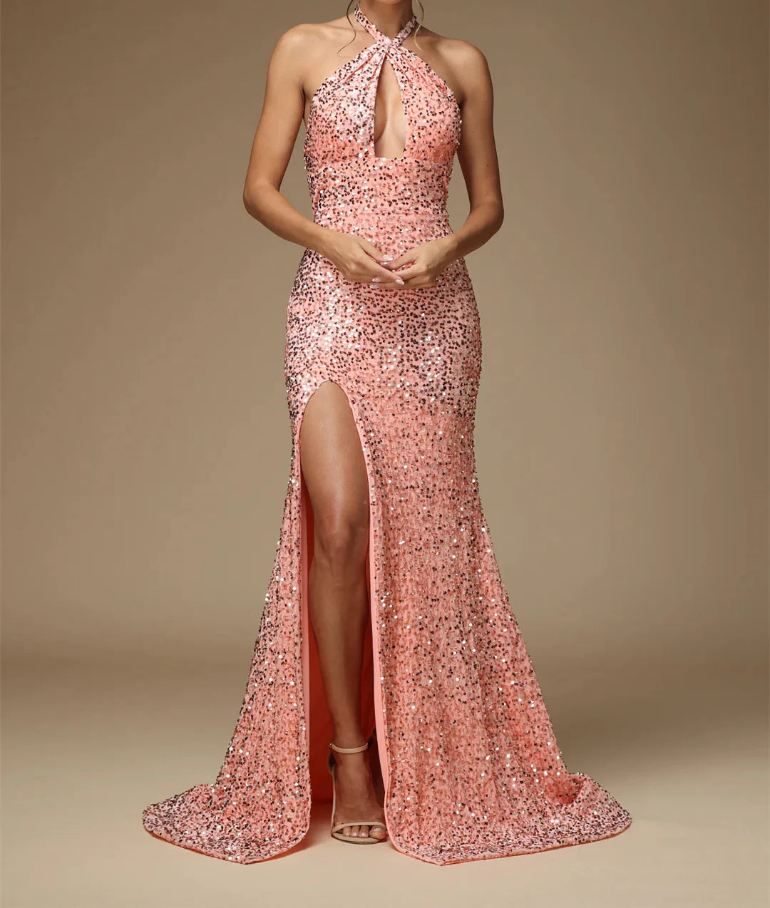 Sheath/Column Halter Floor-Length Long Formal Prom Dresses