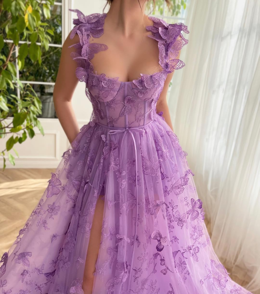 Long Tulle Prom Dress with 3D Butterflies Sexy Slit Ball Gown Evening Dresses Party Wedding Formal 2024