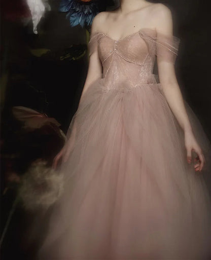 Dark Pink Sweetheart Off Shoulder Beaded Party Prom Dresss