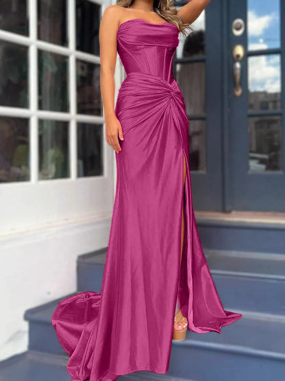 Sheath/Column Strapless Floor-Length Long Dresses