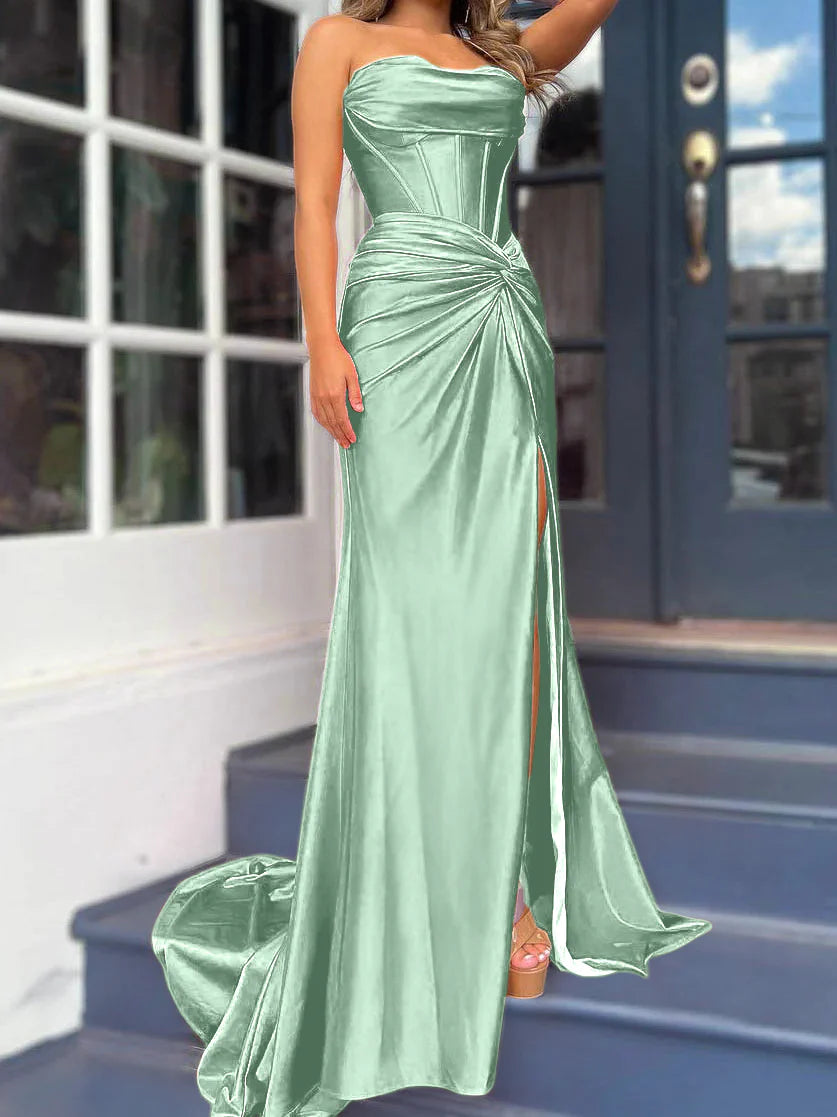 Sheath/Column Strapless Floor-Length Long Dresses