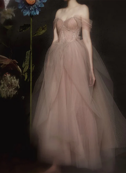 Dark Pink Sweetheart Off Shoulder Beaded Party Prom Dresss
