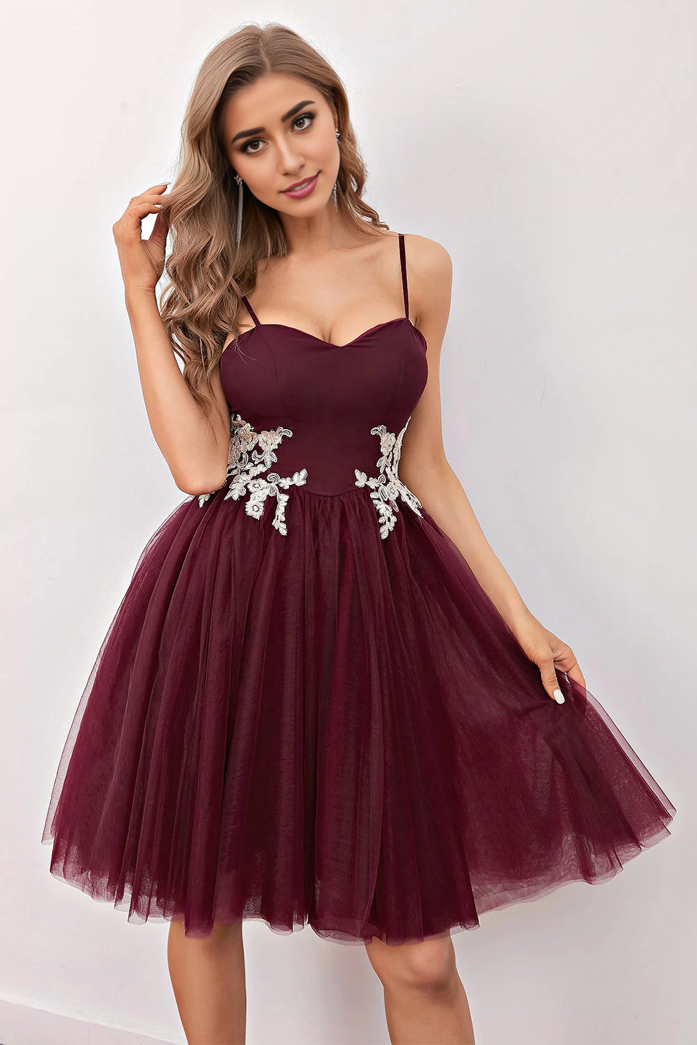 Spaghetti Straps Pleated Short Homecoming Dress