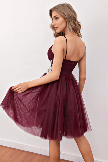 Spaghetti Straps Pleated Short Homecoming Dress