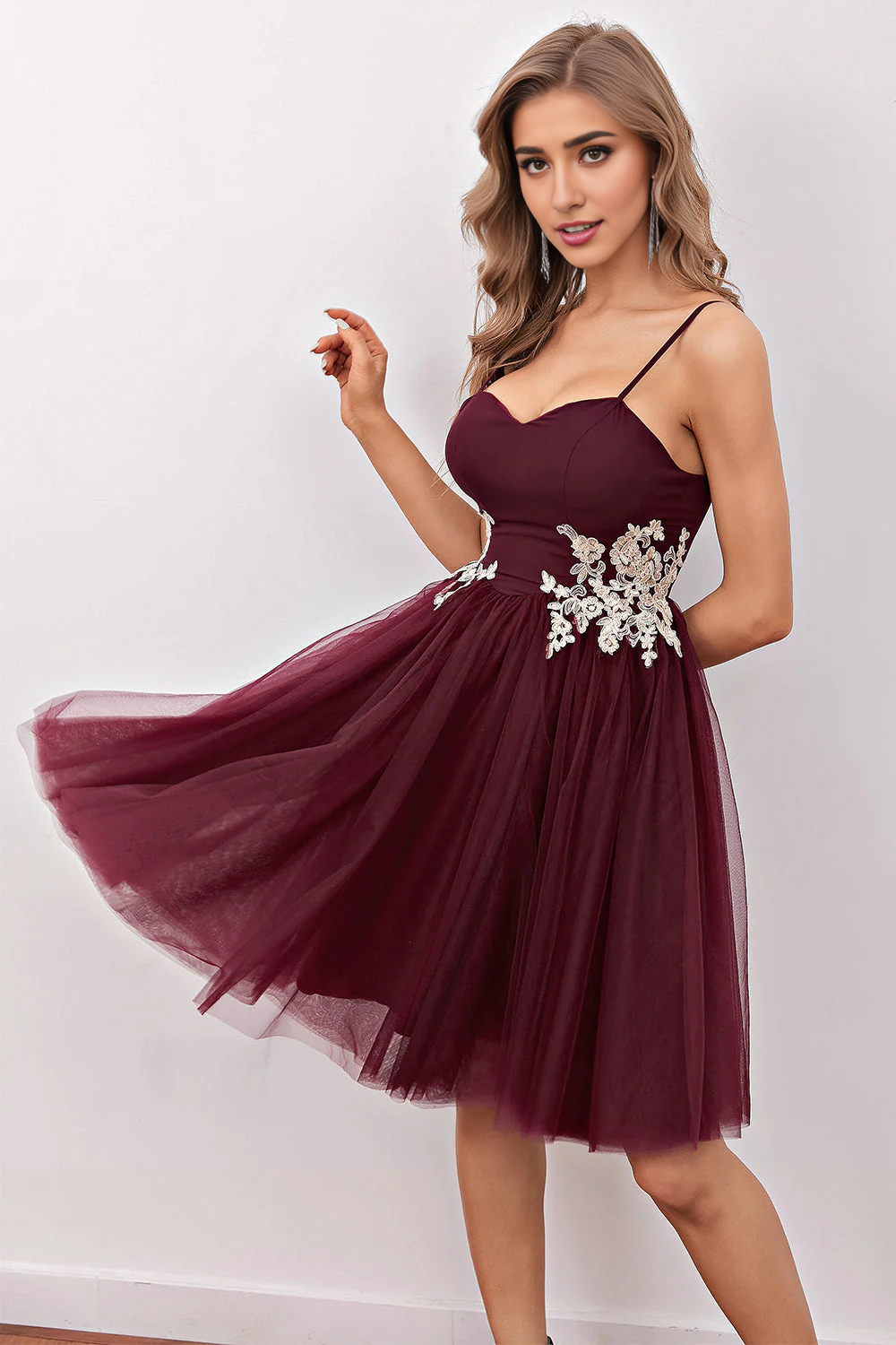 Spaghetti Straps Pleated Short Homecoming Dress