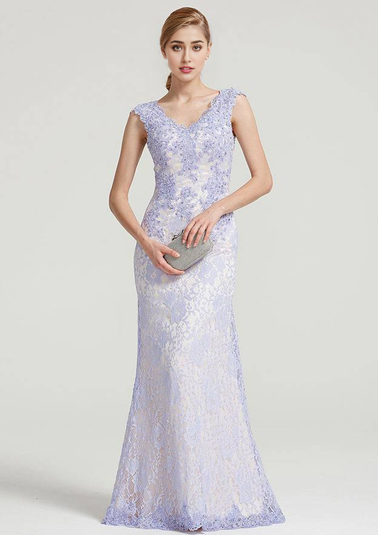 Sheath/Column V Neck Sleeveless Long/Floor-Length Lace Dress