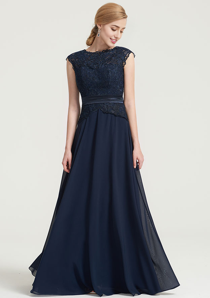 A-line/Princess Bateau Sleeveless Long/Floor-Length Chiffon Dress