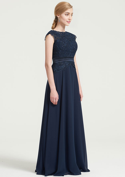 A-line/Princess Bateau Sleeveless Long/Floor-Length Chiffon Dress