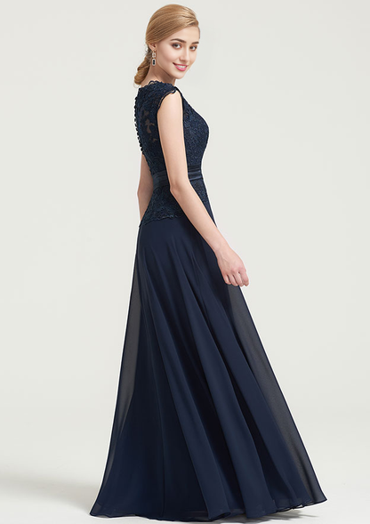 A-line/Princess Bateau Sleeveless Long/Floor-Length Chiffon Dress