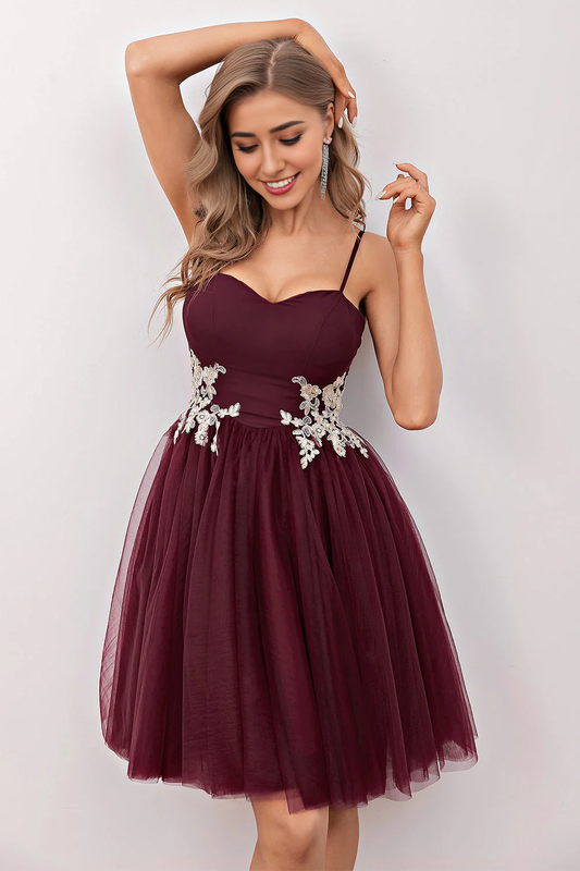 Spaghetti Straps Pleated Short Homecoming Dress