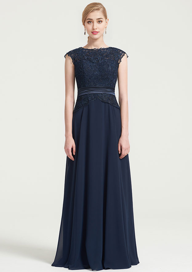 A-line/Princess Bateau Sleeveless Long/Floor-Length Chiffon Dress