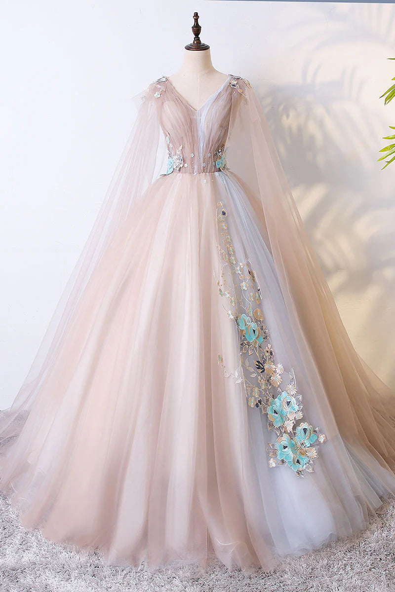 Champagne tulle long prom Wedding Dresses