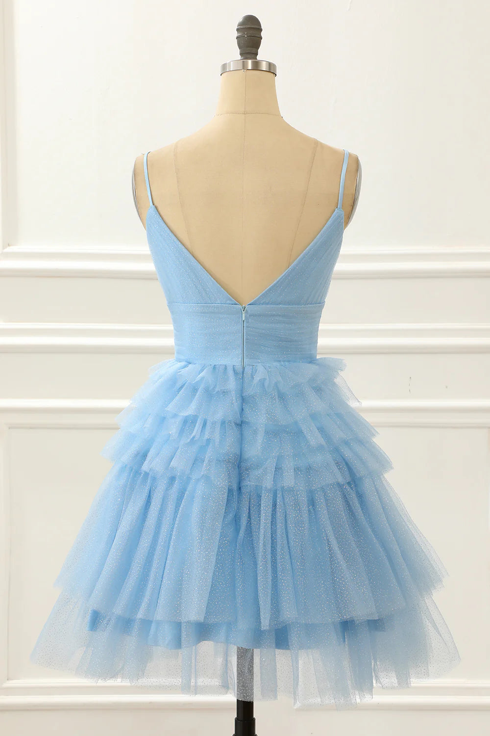 A-Line Cute Light Blue Homecoming Dress With Ruffles