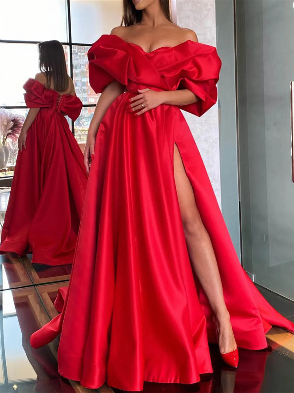 A-Line Off-The-Shoulder Floor-Length Prom Dresses