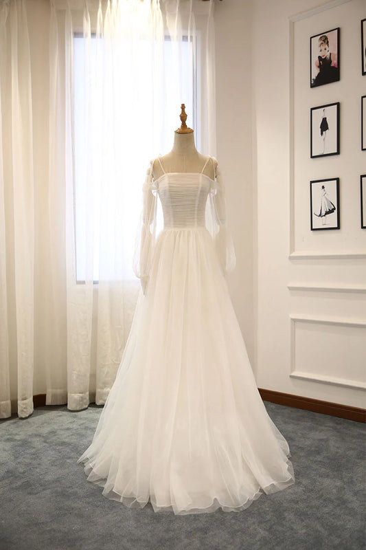 Elegant white tulle long prom Wedding Dresses