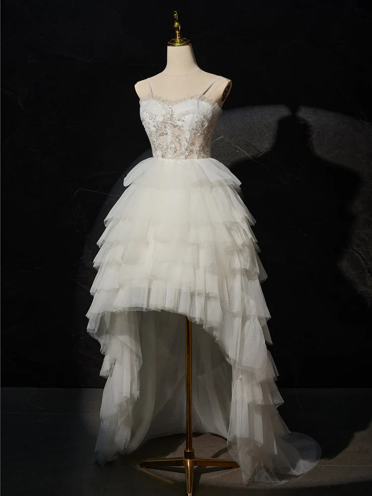 White Sweetheart Neck High Low Homecoming Dresses