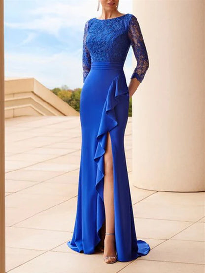 Sheath/Column Scoop Floor-Length Prom Dresses with lace