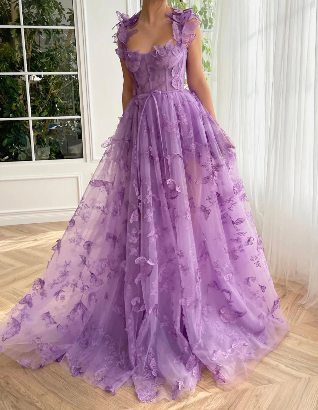 Long Tulle Prom Dress with 3D Butterflies Sexy Slit Ball Gown Evening Dresses Party Wedding Formal 2024