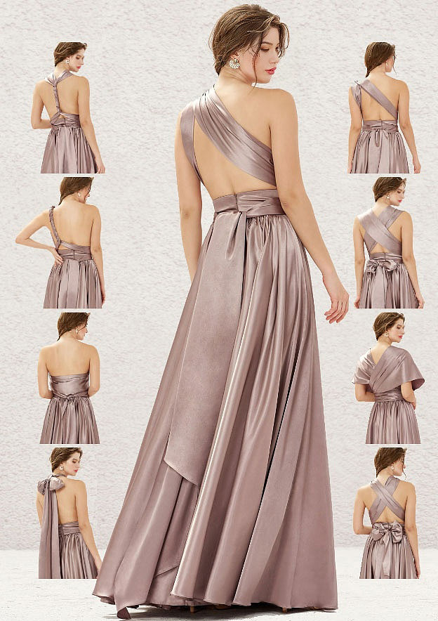 Long/Floor-Length Charmeuse Bridesmaid Dress With Pleated Bandage