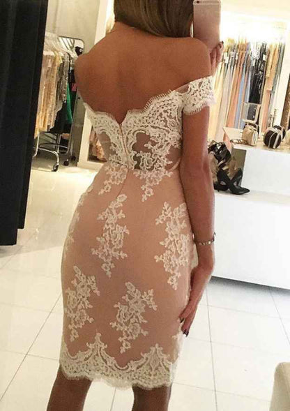 Sleeveless Off-The-Shoulder Zipper Prom Dress With Lace