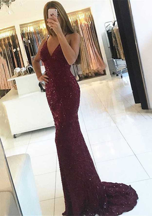 Trumpet/Mermaid V-Neck Sweep Train With Beaded