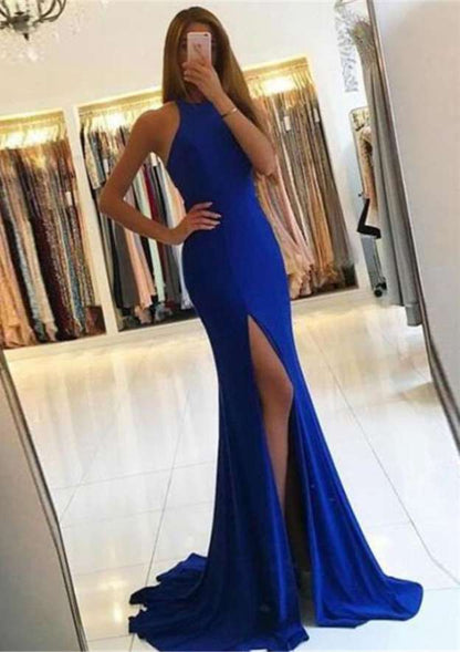 Jersey Prom Dress Trumpet/Mermaid Scoop Neck Sweep Train