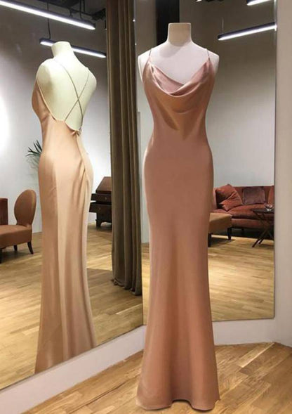 Cowl Neck Sleeveless Long/Floor-Length Charmeuse Evening Dress