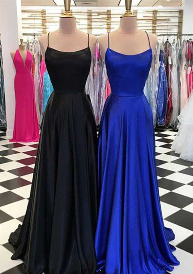 Square Neckline Sleeveless Sweep Train Charmeuse Prom Dress With Split