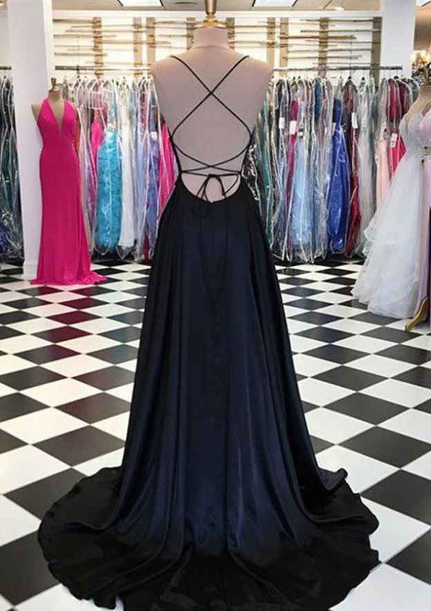 Square Neckline Sleeveless Sweep Train Charmeuse Prom Dress With Split