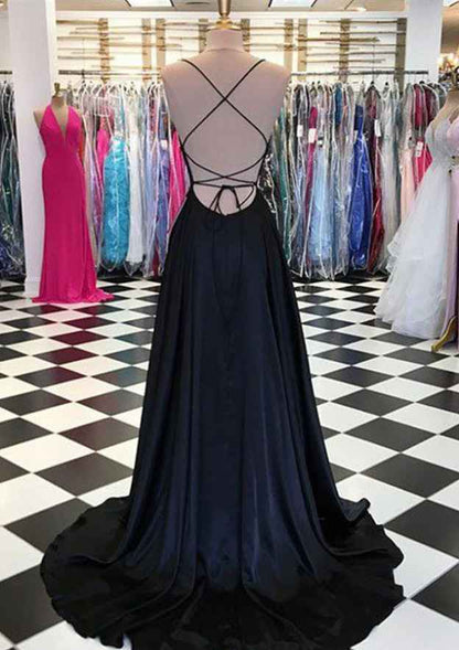 Square Neckline Sleeveless Sweep Train Charmeuse Prom Dress With Split