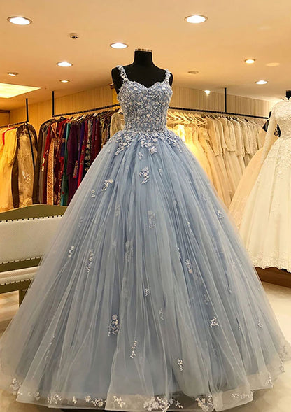 Sweetheart Long/Floor-Length Tulle Prom Dress With Lace