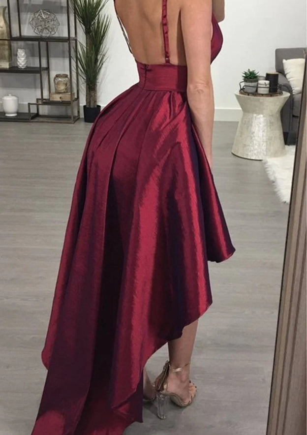 V Neck Sleeveless Taffeta Asymmetrical Homecoming Dress