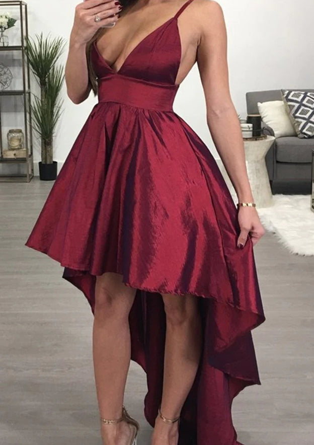 V Neck Sleeveless Taffeta Asymmetrical Homecoming Dress