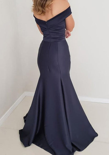 Off-the-Shoulder Sleeveless Satin Long/Floor-Length Prom Dress