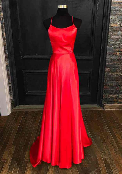 Square Neckline Spaghetti Straps Charmeuse Prom Dress